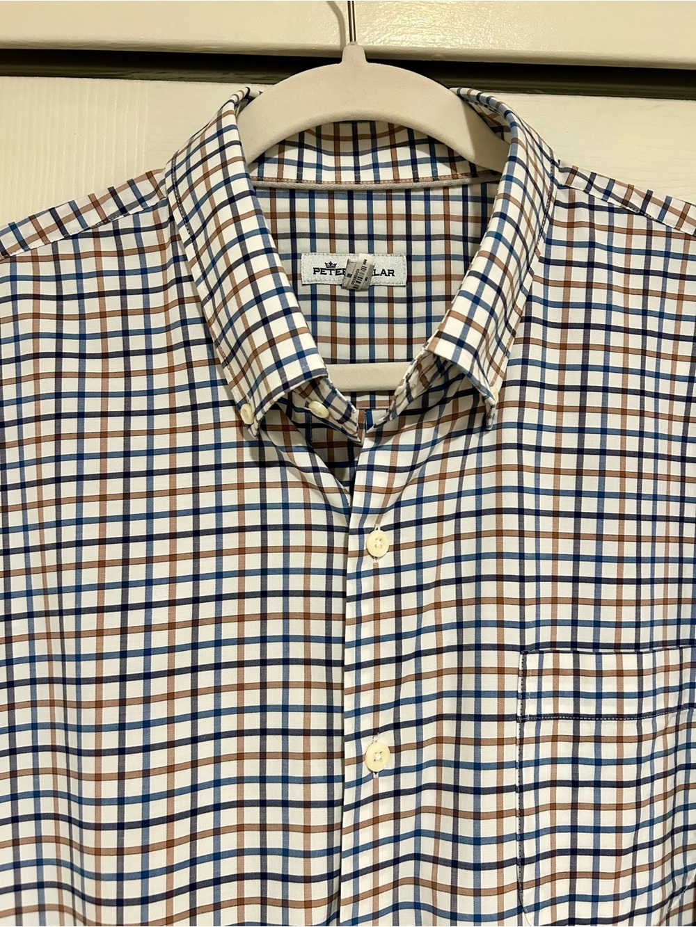 Peter Millar Men's Blue & Brown Plaid Button-Down Shirt XL